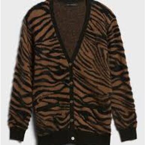 Banana republic zebra pattern cardigan sweater black & brown size Large